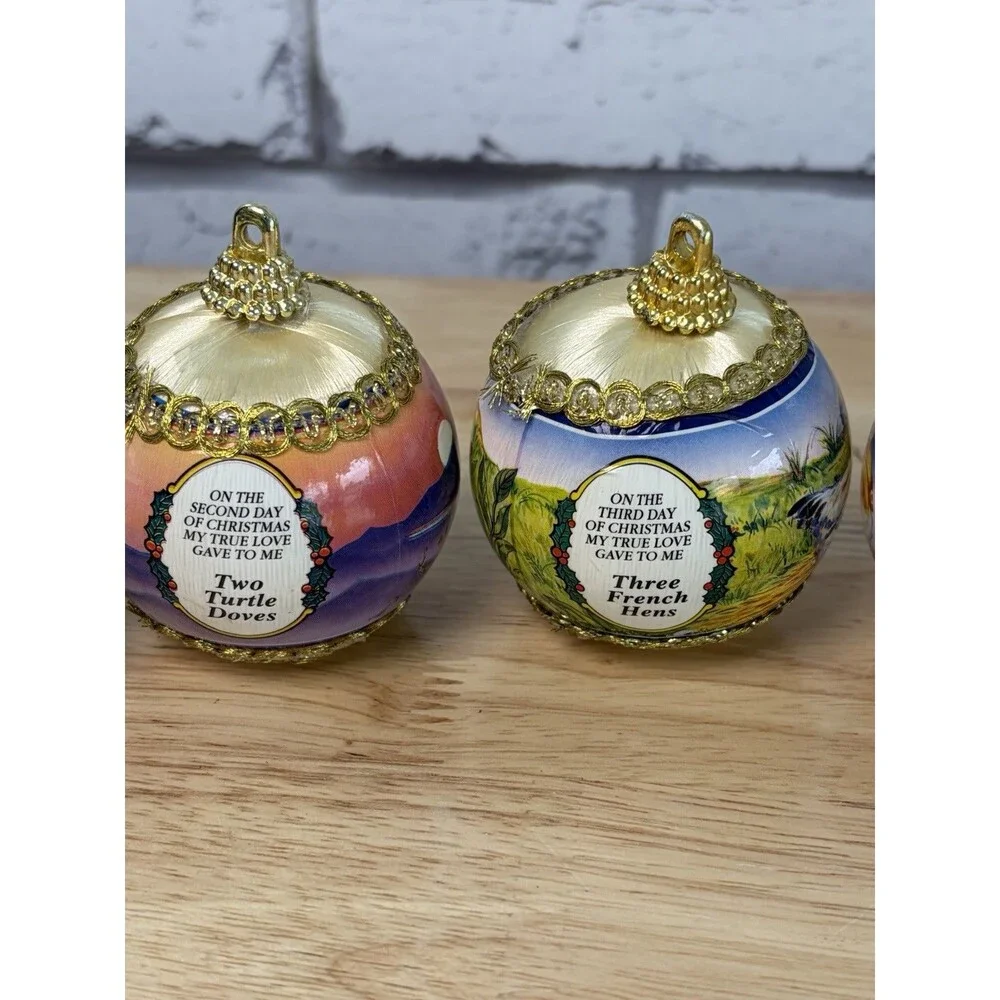 Twelve Days Of Christmas Ball Ornaments Set Of 12 Satin Vintage Rauch Industries